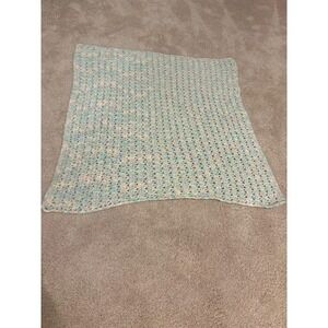 Handmade Pastel Crochet Baby Blanket Multicolored Yarn Approx 29"x30" Soft Cozy‎